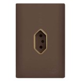 Conjunto Tomada Vertical 10A 4x2 - Novara Marrom Fosco Gold